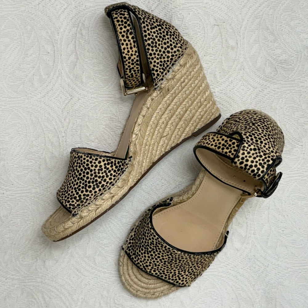 Vince Camuto Leera Espadrille Wedge Sandal Natural Leopard Calf Hair Size 8 - Picture 6 of 9